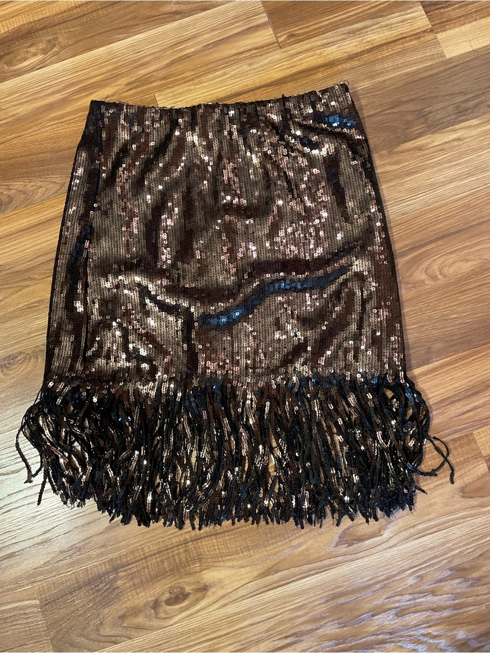 Vine & Love Bronze Sequin Fringe Mini Skirt